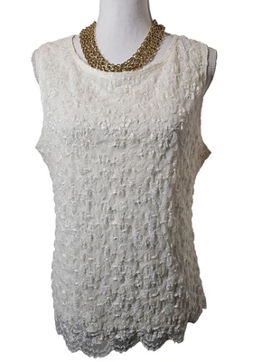 Camiseta sin mangas East 5th para mujer blanca de encaje totalmente forrada sin mangas pulóver grande L Foto 1 de 4