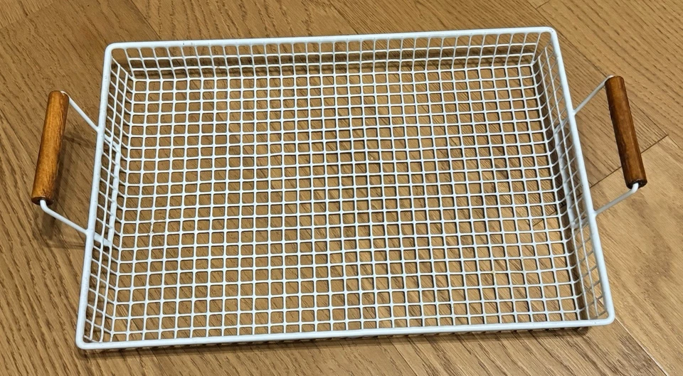 Bandeja de malla/cables blanca 16x11,5x2, asas de madera Foto 1 de 4