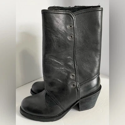 Botas Rebeldes de Lujo Brady Moto EU 35 Cuero Negro Apilado Tacón Bloque Foto 1 de 4