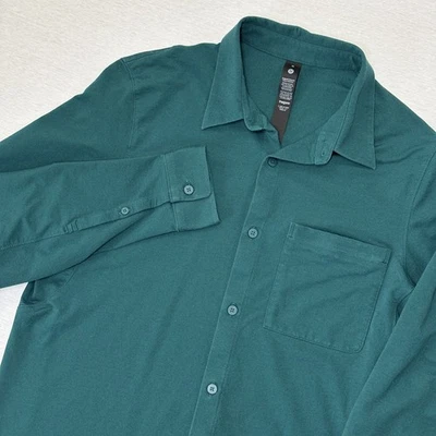 Camicia Lululemon Commission uomo verde medio manica lunga elasticizzata con bottoni - Immagine 1 di 4