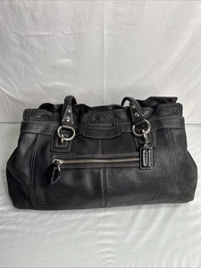 Coach Penelope schwarz Kiesel Leder Rüschen Umhängetasche Top Griff Tasche F14686 Handtasche - Bild 1 von 12