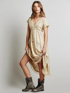 RARO Vestido Midi Free People Y2K Manga Volantes Cintura Imperio Pradera Boho Encaje XS - Imagen 1 de 18