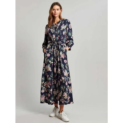 VESTIDO CAMISA MIDAXI JOULES REESE FRILL, FLORAL MARINHO, REINO UNIDO 20, NOVO COM ETIQUETAS, RRP £ 89,95  - Imagem 1 de 4