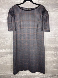 Herbst getöntes Midikleid Hahnentritt Puffärmel Etuikleid Gr. 16 Retro poliert Karriere - Bild 1 von 24