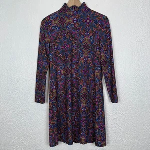 Jude Connally buntes Langarmkleid mit Paisleymuster und Stehkragen Größe Small - Bild 1 von 5