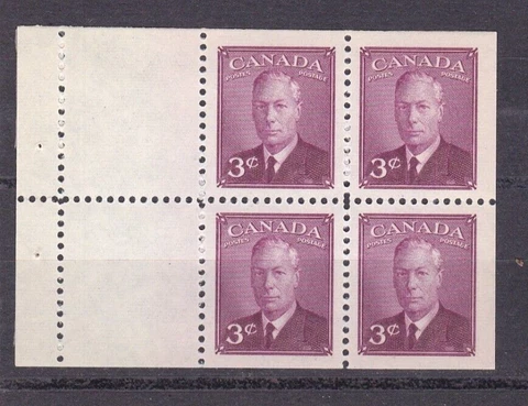 1950 Canada Stamp Booklet Pane #286b 3-Cent Maroon King George VI Unused NH Cover