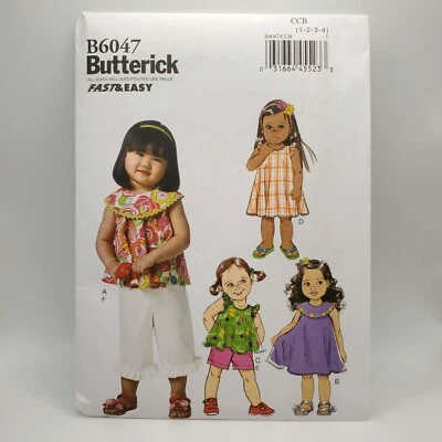 Butterick Pattern B6047 Toddlers Top Dress Shorts, Pants Size 1-4 Uncut 2014 NEW - Image 1 of 2