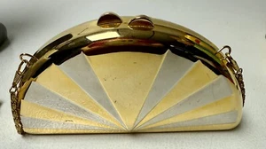 VINTAGE ART DECO CLUTCH WITH CHAIN METAL FAN STYLE UNIQUE - Picture 1 of 5