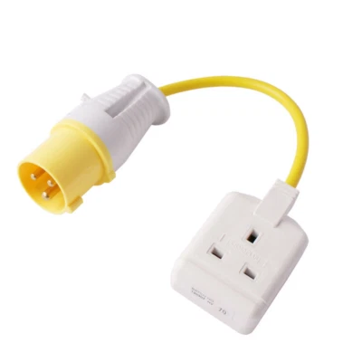 Leaderman 11016P13TS 110V 16A Yellow Plug to 230V 13A Trailing Socket Adaptor