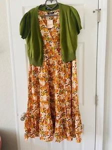 Bloomchic Dress Orange Yellow Greens Floral New With Matching - Picture 1 of 6