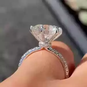 2.50CT Round Cut Real Moissanite Women's Engagement Ring 14K White Gold Plated - Picture 1 of 8