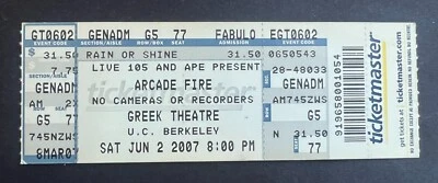 2007 Arcade Fire 音乐会门票存根 6/2/07 霓虹圣经希腊剧院伯克利 Ca — 第 1/2 张图片