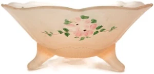 Hand Painted Flowers Floral Rose Colored Glass Dish Bowl Container Legs - Picture 1 of 8