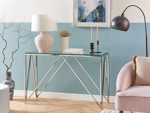 Smoked Glass & Chrome Console Table Brand New Home Furnishings Free Shipping New - Picture 1 of 5