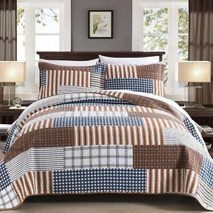 King Size Quilt,100% Cotton Patchwork Quilt Bedding Set,Plaid Bedspread Comfo... - Picture 1 of 7