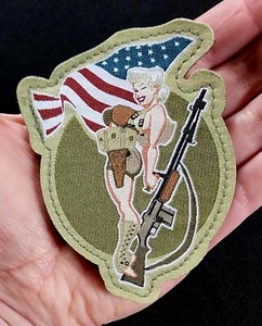 Pin Up Woven HOOK Backing Patch ~ MSM Bar Girl Tactical Morale Combat PATCH - Picture 1 of 6