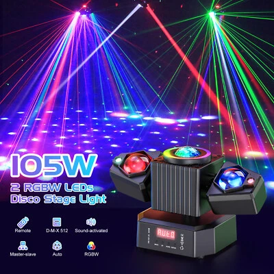 DMX RGBW LED Rotating Beam Stage Light Laser Moving Head Strobe DJ Light Disco - Image 1 of 4