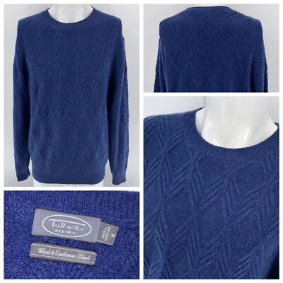 Talbot’s Men Sweater M Men Blue Wool Cashmere Crew Cable Hong Kong YGI Y3-23 - Image 1 of 4