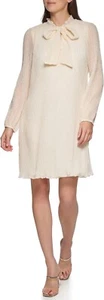 Nuevo Vestido DKNY Para Mujer Manga 3/4 Cuello Atado Plisado Crema Mantequilla Talla 16 - Imagen 1 de 4