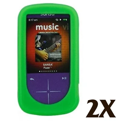 2X Green Silicone Skin for SanDisk Sansa Fuze Plus+ Case MP3 Fuse+ Cover Holder - Image 1 of 3