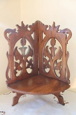 ancienne étagère d'angle - bois découpé sculpté - pliable - Photo 1/4