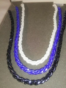 Nolan Miller Necklace Set Bugle Bead Necklaces 3 White Blue Black NIB 17"extends - Picture 1 of 5
