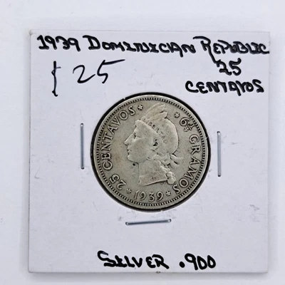 Moneda de plata República Dominicana 25 centavos 1939 baja acuñación envío gratuito Foto 1 de 3