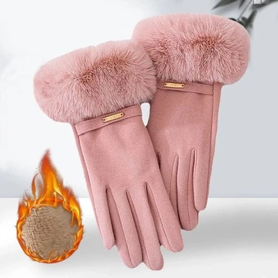 Faux Fur Driving Mittens Thicken Ski Gloves Fashion Touch Screen Gloves Women - Image 1 of 4