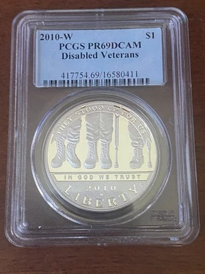 2010-W PCGS PR69DCAM Disabled Veterans Commemorative 1OZ *SILVER* - Image 1 of 2