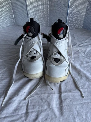 Nike Air Jordan 8 Youth Size 6Y Women 7.5 305368-104 Gym Wolf Black White Shoes - Image 1 of 4