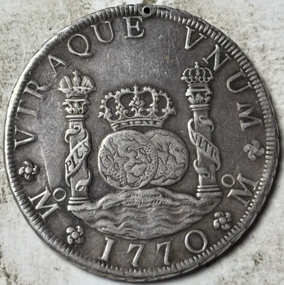 1770 Mo MF Mexico 8 Reales Pillar Dollar. Attractive Circulated Details, Holed - Image 1 of 2