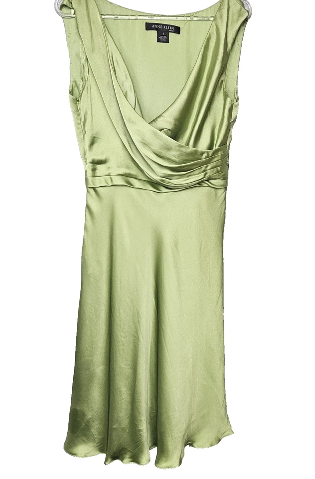 Anne Klein 100% silk yellow/green knee length dress soft flowy size 6 - Image 1 of 4