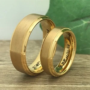 Anillo de boda de tungsteno enchapado en oro His & Hers, anillo de tungsteno grabado personalizado  - Imagen 1 de 9