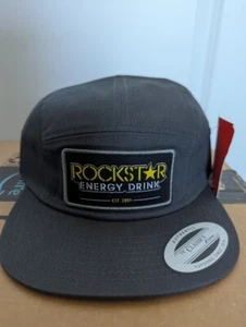 Gorra Rockstar Energy Drink Adulto 5 Paneles Gris Estrella Parche Correa Trasera Spellout Cap - Imagen 1 de 2