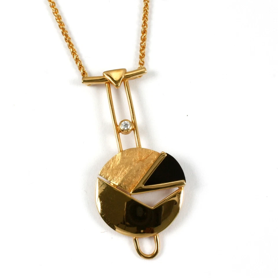 Collier IN 333 Oro 8 Carati Con Onice " Finlandese Stile " - Immagine 1 di 1
