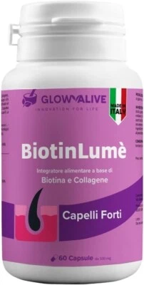 GLOWALIVE Biotina Integratori per Capelli Vitamine Anticaduta e Crescita Capelli 60 capsul