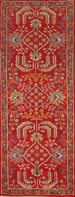 Red Heriz Serapi Beauty Hand-Knotted Indian Rug Runner in Wool 3x8 ft - Image 1 of 4