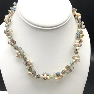 Cookie Lee 项链 19 英寸人造珍珠玻璃香槟 AB 烟灰褐色串珠领 — 第 1/4 张图片