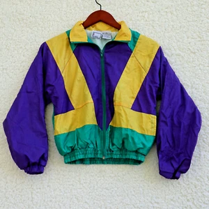Vintage J.P.I. Windbreaker Tracksuit Jacket Girls Medium 10-12 Color Block - Picture 1 of 8