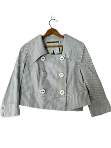 DAUGHTERS OF THE LIBERATION Womens Blazer Striped Crop Jacket Blue/White Sz 00 - Picture 1 of 5