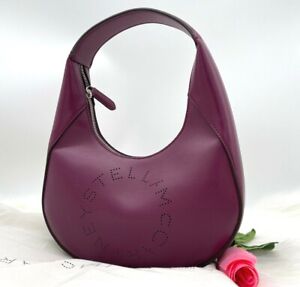  NWT $835 Stella McCartney Perforated Logo Faux Leather Hobo Bag In Violet Color