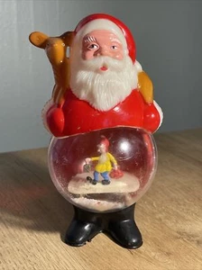 Vintage Christmas Santa Claus Rudolph Snow Globe Diorama Hard Plastic Decoration - Picture 1 of 12