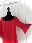 Signature By Robbie Bee Dress Sz 16 3/4 Bell Sleeve Squ Neck Red Laser Cut Lace
