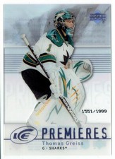 2007-08 UPPER DECK ICE THOMAS GREISS ROOKIE 1551/1999 SAN JOSE SHARKS #141