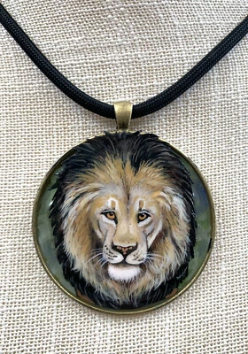 Лев портрет LG подвеска вручную смолы единственный в своем роде в латунный ободок дикой природы - Изображение 1 из 4