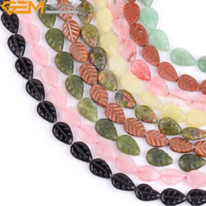 Assorted Natural Leaf Double Carved Gemstone Beads For Jewelry Making 15" 8x11mm