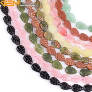 Assorted Natural Leaf Double Carved Gemstone Beads For Jewelry Making 15" 8x11mm - Picture 1 of 52