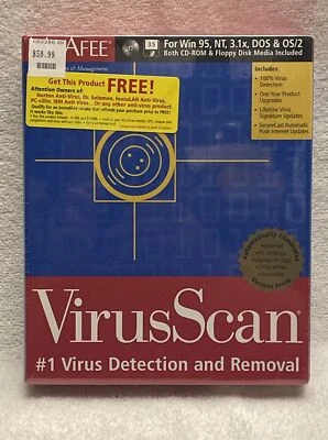 Vintage McAfee VirusScan for Win 95 / NT CD & 3.5" Disks Vers. 3.0 New Sealed - Image 1 of 4
