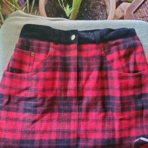 EXPRESS LINED WOOL BLEND RED/BLACK PLAID SKIRT 30" waist - Picture 1 of 1