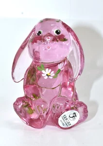 FENTON ART GLASS ROSE TRANSPARENT LOP EARED EASTER BUNNY FIGURINE - Picture 1 of 9